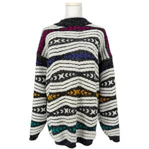 Vintage Jolie New York Neon Chunky Knit Sweater Oversized XL Made in USA 80s 90s